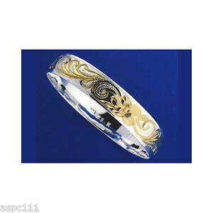 yzuXbg@ANZT?@925hawaienuXbgplumeriabZedge18mm2gargent 925 hawaen bracelet plumeria volutes lisse edge18mm 2 tons