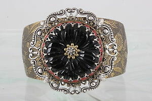 �y���������z�u���X���b�g�@�A�N�Z�T��?�@ollipop�A�����Jvintage carved flower onyx coral stonestwo tone cuff bracelet 3663ollipop usa vintage carved flower onyx coral