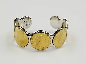 �y���������z�u���X���b�g�@�A�N�Z�T��?�@����qvc bronzo�C�^���A14k�J�t�X sm medlg�u���X���b�gqvc bronzo italia 14k gold over authentic lire coin cuff sm med or lg bracelet