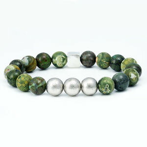 �y���������z�u���X���b�g�@�A�N�Z�T��?�@���E���h�r�[�Y�u���X���b�gmeteorite 10mm ryolite round beaded alchemical green life force bracelet bd004