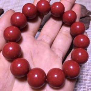 ブレスレット　アクセサリ―　ストレッチラウンドビーズブレスレットnatural red cinnabar crystal stretch round beads bracelet 14mm