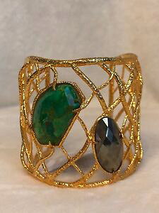 �y���������z�u���X���b�g�@�A�N�Z�T��?�@�S�[���h�g�[���O���[���^�[�R�C�Y�w�}�^�C�g�X�g�[���J�t�u���X���b�galexis bittar gold tone green turquoise hematite stone cuff bracelet