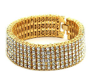 yzuXbg@ANZT?@YNAqbvzbvuXbgC`mens gold plated iced out clear cz stones 6 rows hip hop bracelet 85 inches