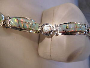 �y���������z�u���X���b�g�@�A�N�Z�T��?�@���f�B�[�X�z���C�g�I�p�[�������N�u���X���b�g�X�^�[�����O�V���o�[ladies white glowing sunset fire opal link bracelet 7 ave m sterling silver 925