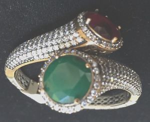 ブレスレット　アクセサリ―　ブレスレットエメラルドハンドセットルビーbracelet raw emerald amp; raw ruby with czs hand set stones