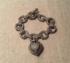 �y���������z�u���X���b�g�@�A�N�Z�T��?�@�W���f�B�Xripka�X�^�[�����O�G���n���T�[cz�g�O���u���X���b�gjudith ripka sterling silver heart enhancer cz citrine toggle charm bracelet