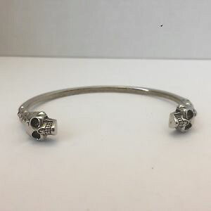 �y���������z�u���X���b�g�@�A�N�Z�T��?�@�A���O�U���_�[�}�b�N�C�[��nwt�V���o�[�J�t�X�u���X���b�g375�h��walexander mcqueen nwt silver textured twin skull open cuff bracelet 375 wtax