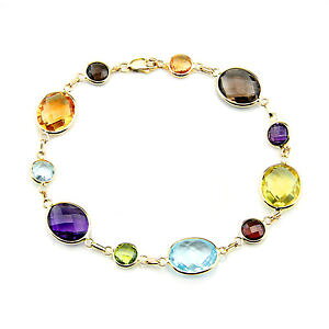 yzuXbg@ANZT?@CG[S[huXbgEhC`14k yellow gold bracelet with oval amp; round multicolor gemstones 75 inches
