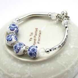 【送料無料】ブレスレット　アクセサリ—　ブレスレットbracelet pearls from chinese jingdezhen porcelain white blue flowers
