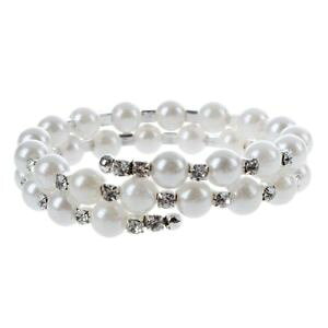 �y���������z�u���X���b�g�@�A�N�Z�T��?�@10x���C���X�g�[���z���C�g2�p�[���u���X���b�gp6h310xladies gift pearl bracelet with crystal rhinestone white 2 strand p6h3