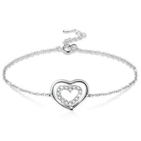 【送料無料】ブレスレット　アクセサリ—　スターリングシルバーダブルラブリングブレスレット925 sterling silver love double ring adjustable bracelet for women r7l5