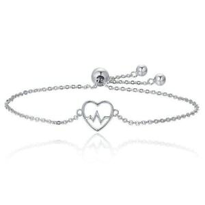 �y���������z�u���X���b�g�@�A�N�Z�T��?�@�u���X���b�g�X�^�[�����O�V���o�[925 sterling silver ecg of love heart adjustable bracelet for women f3y8