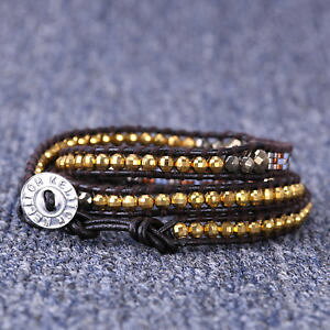 �y���������z�u���X���b�g�@�A�N�Z�T��?�@3�`�F�[���J�t�X�u���X���b�gjewelry fashion 3 wrap bracelet women men chain cuff gold seed beads on leather
