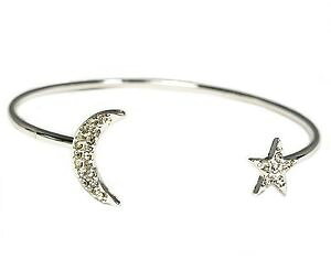 �y���������z�u���X���b�g�@�A�N�Z�T��?�@�u���X���b�g�J�t�V���o�[�T�C�Yopen bracelet cuff silver tone star and moon with rhinestones fits most sizes