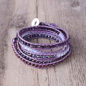 yzuXbg@ANZT?@`F[nhChNX^r[Y{w~AbvuXbgpurple genuine leather chain 5 wrap handmade crystal beaded bohemian bracelet