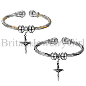 ブレスレット　アクセサリ―　クロスツイストケーブルワイヤーカフブレスレットcross crucifix dangle charm twisted cable wire open cuff bracelet for men women でおすすめアイテム。