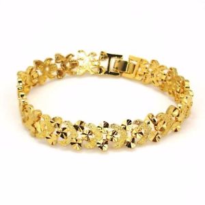 ブレスレット　アクセサリ―　イエローゴールドブレスレットチェーン18k yellow gold filled bracelet heart 82link 12mm chain charm gf women jewelry