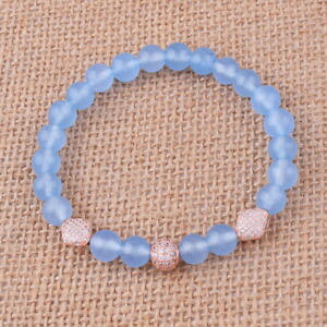 yzuXbg@ANZT?@WXp[j[NWREhr[YXgb`uXbg8mm blue chalcedony jasper gemstoneamp;unique zircon round beaded stretch bracelets