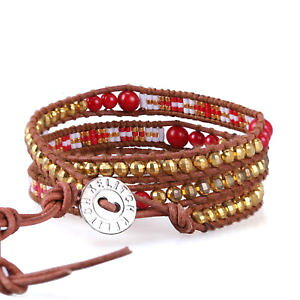 �y���������z�u���X���b�g�@�A�N�Z�T��?�@3kelitch�A�J�T���S�W���G���[kelitch friendship bracelet red coral gold bead 3 wrap bracelet handmade jewelry