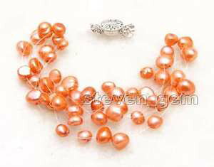 �y���������z�u���X���b�g�@�A�N�Z�T��?�@9�T��69mmbaroque75bra405 69mm baroque red natural pearl 9 strands 75 starriness braceletbra405