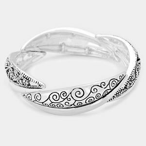 �y���������z�u���X���b�g�@�A�N�Z�T��?�@�c���G���{�X�X�g���b�`�u���X���b�gsilver vine filigree embossed metal statement stretch bracelet e 5