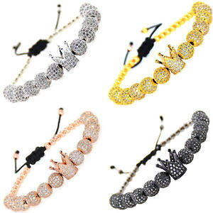 yzuXbg@ANZT?@}CNNEfBXR{[}NuXbgluxury men micro pave cz crown amp; 8mm disco ball braided macrame bracelet jewelry