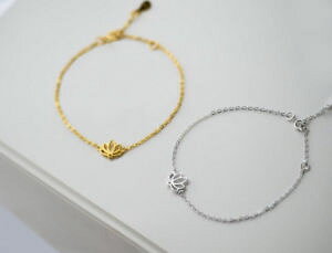 �y���������z�u���X���b�g�@�A�N�Z�T��?�@�X�^�[�����O�V���o�[���K�`�F�[���u���X���b�g925 sterling silver tiny lotus flower yoga namaste women chain bracelet a2059