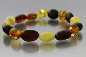 【送料無料】ブレスレット　アクセサリ—　バルトマルチカラービーズブレスレットストレッチgenuine baltic amber multicolor bean shape beads stretch bracelet 79g 18082912