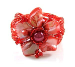 yzuXbg@ANZT?@p[r[YJtuXbgred flower mother of pearl beads cuff bracelet 67 adjustable jewelry; aa092