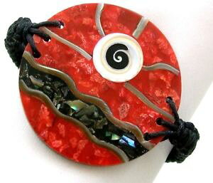 �y���������z�u���X���b�g�@�A�N�Z�T��?�@�p�E�A�A���r�V�o�u���X���b�g16 paua abalone, red coral amp; shiva eye bracelet 69 adjustable; fa149b