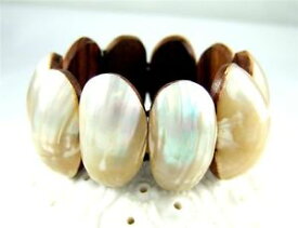 【送料無料】ブレスレット　アクセサリ—　ハンドメイドパールシェルカフブレスレットhandmade mother of pearl shell cuff bracelet 68 stretchable jewelry ba019