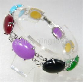 【送料無料】ブレスレット　アクセサリ—　マルチカラーレッドパープルブラックグリーンイエロージェイドリンククラスプブレスレット