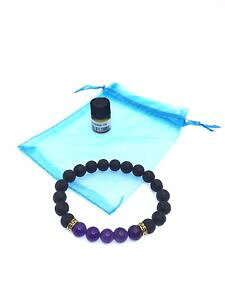 �y���������z�u���X���b�g�@�A�N�Z�T��?�@�N���X�^���u���X���b�gpurple crystal healing natural lava stone with essential oil bracelet