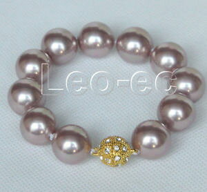 �y���������z�u���X���b�g�@�A�N�Z�T��?�@8 �u���X���b�gv33616mm8 16mm round purple south sea shell pearls bracelet magnet clasp v336