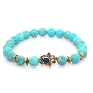yzuXbg@ANZT?@} wobOhamsaRKgold hand of hamsa bracelet teal marble lava stone by maya bracelets w bag