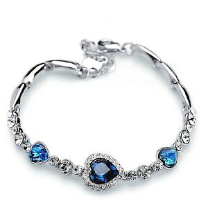 �y���������z�u���X���b�g�@�A�N�Z�T��?�@�u���X���b�g�W���R�����C���X�g�[��blue silver heart bracelet jewelry crystal zircon charm rhinestone wedding