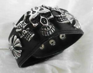 �y���������z�u���X���b�g�@�A�N�Z�T��?�@�u���X���b�g�X�J���S�V�b�N leather bracelet with skull * flame * leather wrist * metal * gothic *