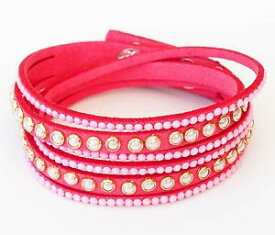 【送料無料】ブレスレット　アクセサリ—　ラップブレスレットピンクピンクパールホワイトストラップキャップ wrap bracelet pink rhinestones pink pearls white strap pressure cap