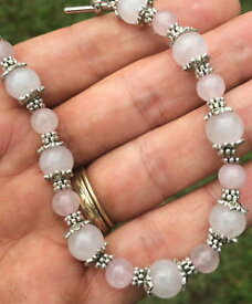 【送料無料】ブレスレット　アクセサリ—　ローズクォーツビーズブレスレットhandmade silver plated natural rose quartz gemstone beaded bracelet