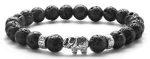 �y���������z�u���X���b�g�@�A�N�Z�T��?�@�r�[�Ymensbeaded natural lava stone silver charm elephant fashion mens bracelet diffuser
