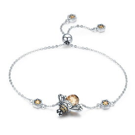 【送料無料】ブレスレット　アクセサリ—　スターリングシルバーダンスチェーンリンクブレスレット925 sterling silver dancing honey bee chain link stone bracelet jewelry p5j1