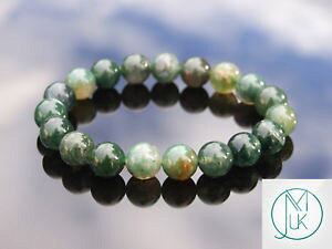 yzuXbg@ANZT?@uXbgq[OXg[`Nmoss agate 10mm natural gemstone bracelet 69 elasticated healing stone chakra
