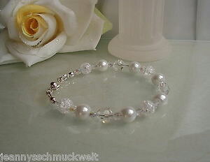 �y���������z�u���X���b�g�@�A�N�Z�T��?�@�u���X���b�g�N���X�^���r�[�Y ~ bracelet with crystal beads in white * bride *