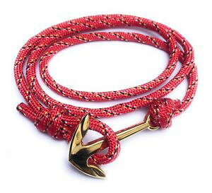 �y���������z�u���X���b�g�@�A�N�Z�T��?�@�A���J�[�u���X���b�g�R�[�h�X�e�����X�X�`�[�����[�v�S�[���hwrap around anchor bracelet cord stainless steel red rope paracord nautical gold