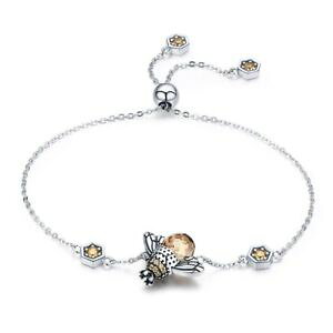 yzuXbg@ANZT?@X^[OVo[_X`F[NuXbgNX^rbO925 sterling silver dancing honey bee chain link women bracelet crystal big shj