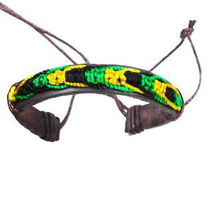 �y���������z�u���X���b�g�@�A�N�Z�T��?�@�W���}�C�J�u���X���b�g�J�tjamaica leather friendship bracelet cuff island in the sun rasta one love irie
