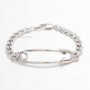 yzuXbg@ANZT?@J[u`F[uXbgZ[teBsshiny polished large sidways safety pin with curved chain statement bracelet
