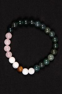 �y���������z�u���X���b�g�@�A�N�Z�T��?�@���m�E���[�Y�N�H�[�c�^�C�K�[�A�C���o�[�u���X���b�g�r�[�Y�u���X���b�g listingmoss agate,rose quartz,tiger eye and howlite rubber bracelet,round bead bracelet