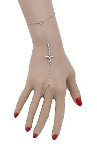 yzuXbg@ANZT?@X[uONX`[uXbgt@bVWG[women silver metal hand chain slave ring cross charm bracelet fashion jewelry