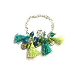 yzuXbg@ANZT?@y_guXbgwomen tassel pendant bracelet jewelry charm chain cute beads blue silver tone